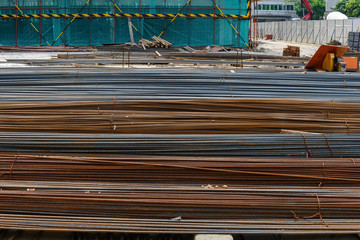 iron rods on the ground in a consturction site