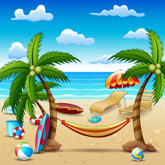 Fototapeta na wymiar Summer holiday beach and coconut trees background