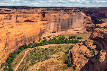 Canyon de Chelly National Monument, Northern Arizona. Fall Trip, Scenic View, Beautiful Cloudy Sky Background