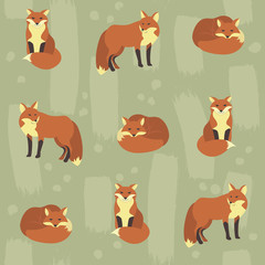 Fox with watercolour stroke background seamless pattern - 281552862