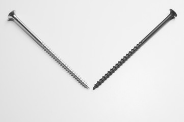 Long screws on a white background