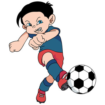 cartoon young boy playing football club