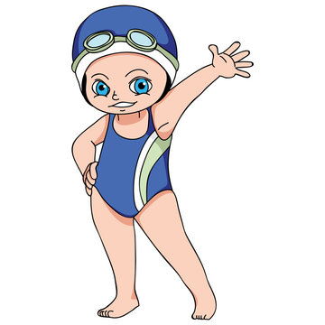 cartoon young kid wearing swimming suit