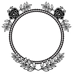 Black and white frame with flowers, for design vintage cards, isolated on a white backdrop. Vector