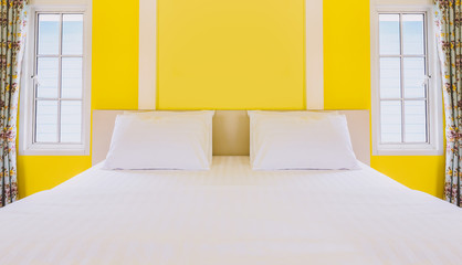 Modern yellow bedroom interior in vintage house