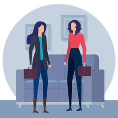 elegant businesswomen workers in livingroom