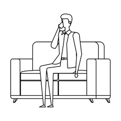 businessman worker calling with smartphone in the livingroom