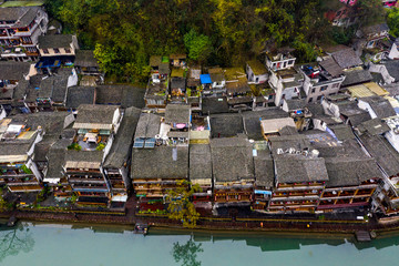 Fototapeta na wymiar High angle view of ancient architecture in Fenghuang town 