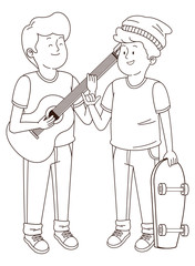 Teenagers friends smiling and having fun in black and white