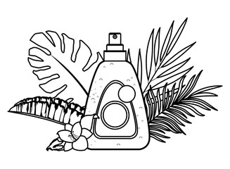 Sun bronzer splash with leaves and flower in black and white