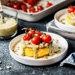 Fried Polenta with Pesto and Tomato
