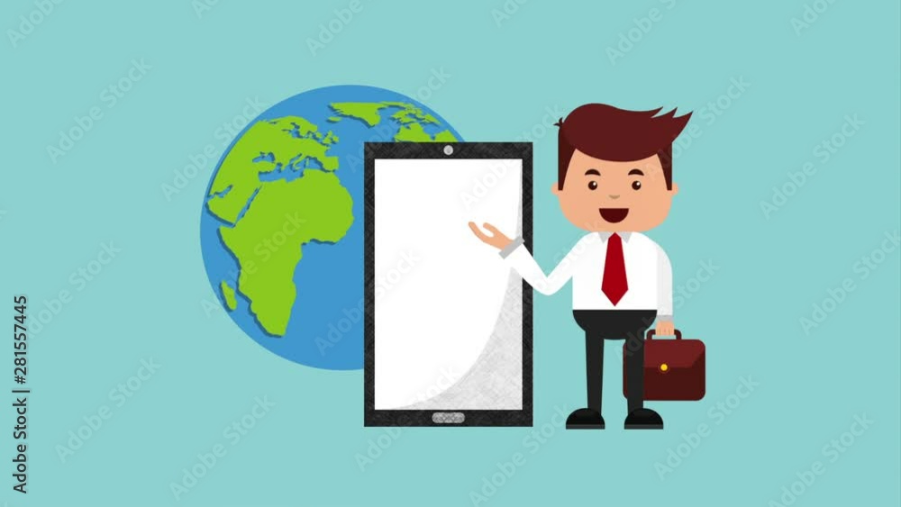 Wall mural businessman with ecommerce technology animation