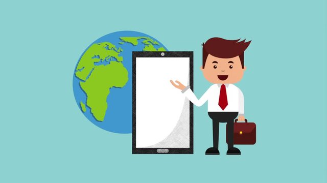 businessman with ecommerce technology animation