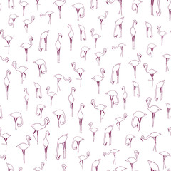 Flamingo bird hand drawing outline seamless pattern