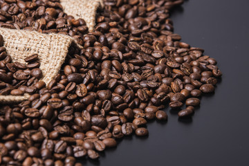 close up coffee beans on black background 