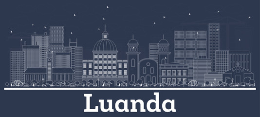 Outline Luanda Angola City Skyline with White Buildings.