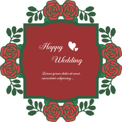Template unique of invitation cards happy wedding, feature element flower frame, isolated on a white backdrop. Vector