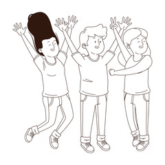 Teenagers friends smiling and having fun in black and white