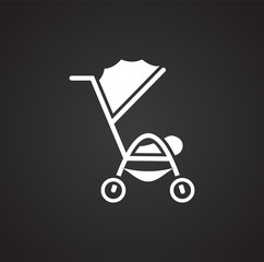 Stroller icon on background for graphic and web design. Simple illustration. Internet concept symbol for website button or mobile app.
