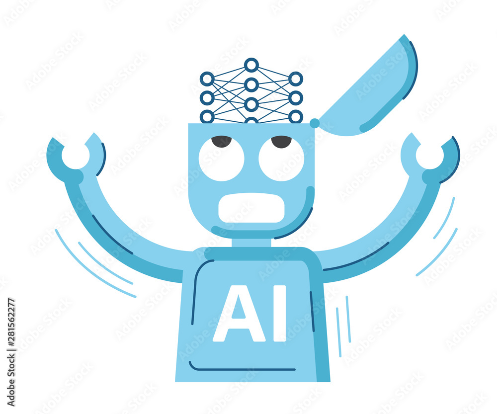 Fototapete ai robot with hands with neural network.