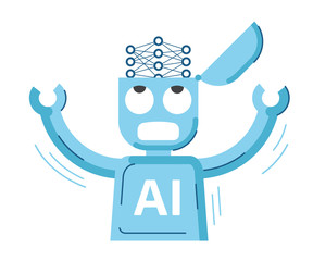 AI robot with hands with neural network.