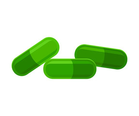 Three green capsules. Vector illustration on white background.