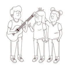 Teenagers friends smiling and having fun in black and white