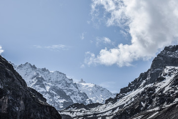 High peaks and snowy mountains.