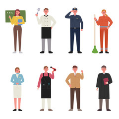Character set wearing uniforms by occupation.flat design style minimal vector illustration.