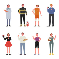 Character set wearing uniforms by occupation.flat design style minimal vector illustration.