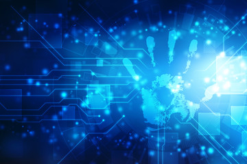 Fototapeta premium Abstract hand with scan, electronic technology background, Scan hand print technology background, Security Concept background