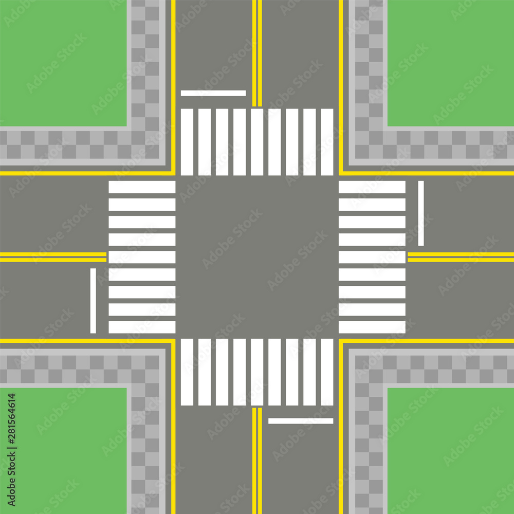 Wall mural empty asphalt crossroad with marking, walkways. roundabout road junction. traffic regulations. rules