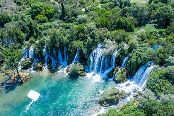 Aerial waterfall kravice, Bosnia, long exposure