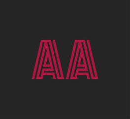 Initial two letter red line shape logo on black vector AA