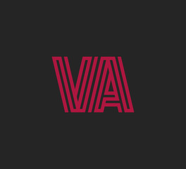 Initial two letter red line shape logo on black vector VA