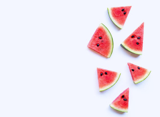 Fresh watermelon slices on white background.