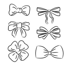 Hand drawn bow ties. Black and white vector sketched icon set.