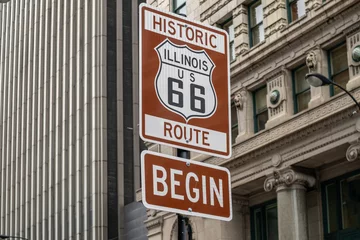 Foto auf Acrylglas Route 66 Illinois Begin Straßenschild, der historische Roadtrip in den USA © Rawf8