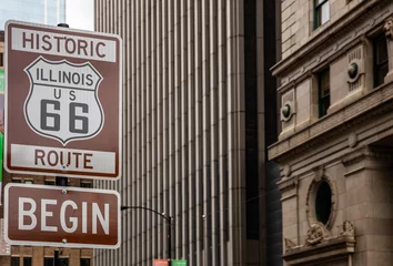 Gardinen Route 66 Illinois Begin Straßenschild, der historische Roadtrip in den USA © Rawf8
