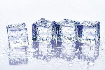 ice cubes on blue background