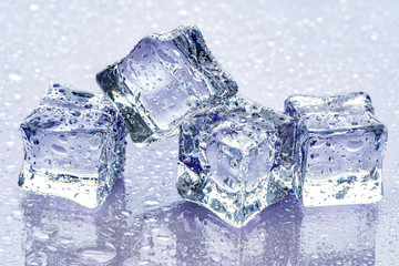 ice cubes on blue background