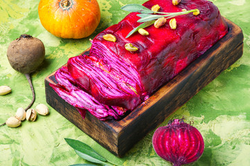 Pumpkin and beetroot terrine