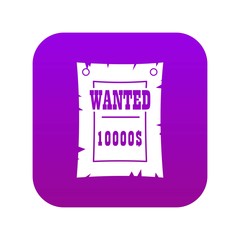 Vintage wanted poster icon digital purple for any design isolated on white vector illustration