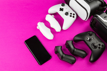 VR Headset on color table background