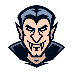 Professional logo vampire, Halloween art in a flat style. Vector illustration, isolated on white background. Simple shape for design emblem, symbol, sign, badge, label, stamp.