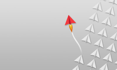 Illustration with paper planes on coloured background metaphor for business solution and leadership