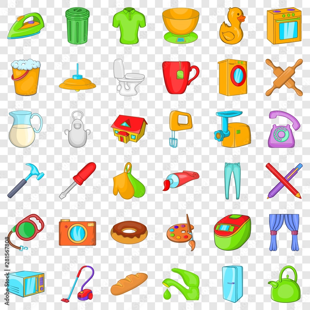 Poster hammer icons set. cartoon style of 36 hammer vector icons for web for any design