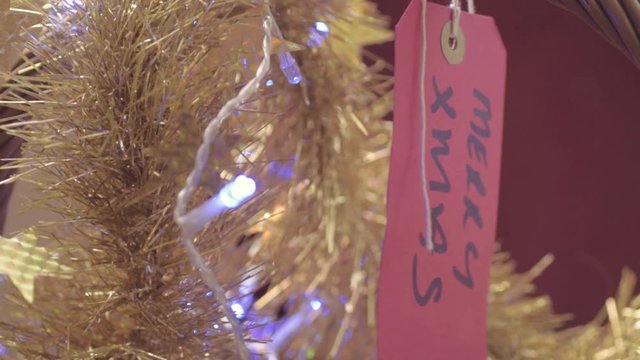 Merry Christmas decorations with red gift label