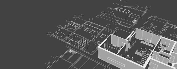 Fototapeta house architectural project sketch 3d illustration obraz