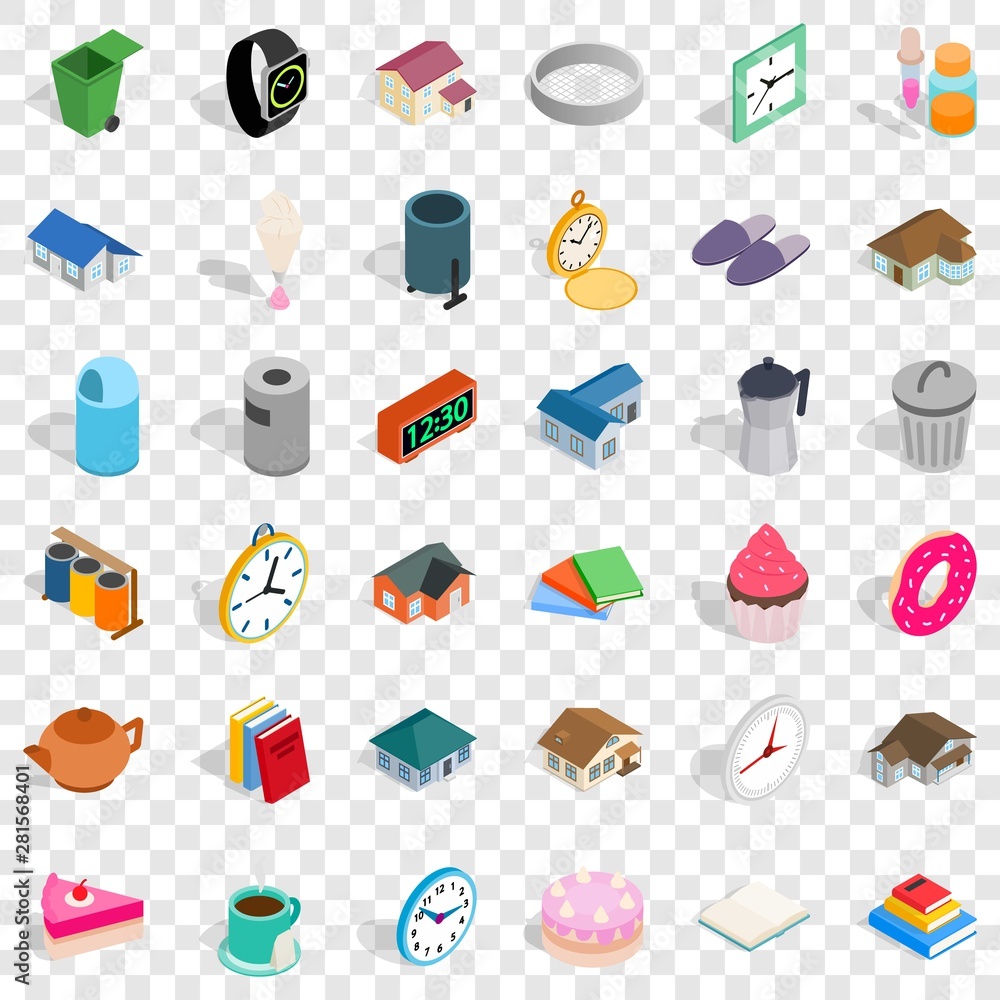 Poster home icons set. isometric style of 36 home vector icons for web for any design